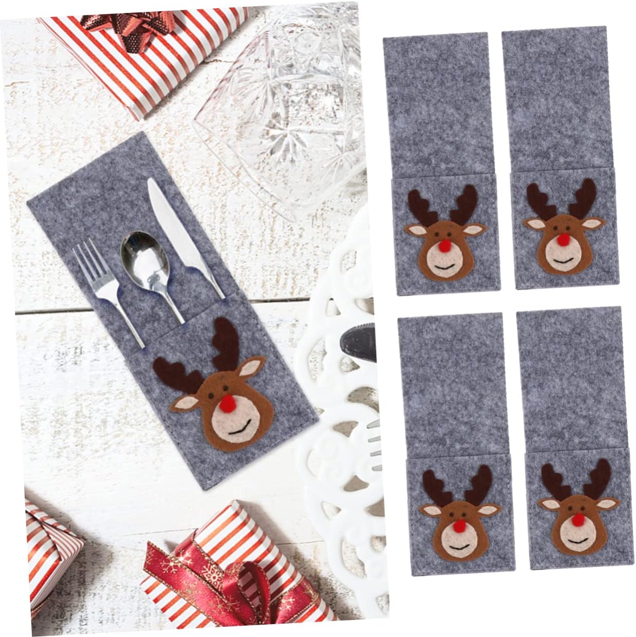 4pcs Christmas Adorable Tableware Cover Festive Square Fork and Knife Holders for Holiday Dining Keep Cutlery Clean and Decorated for Xmas Table Decor