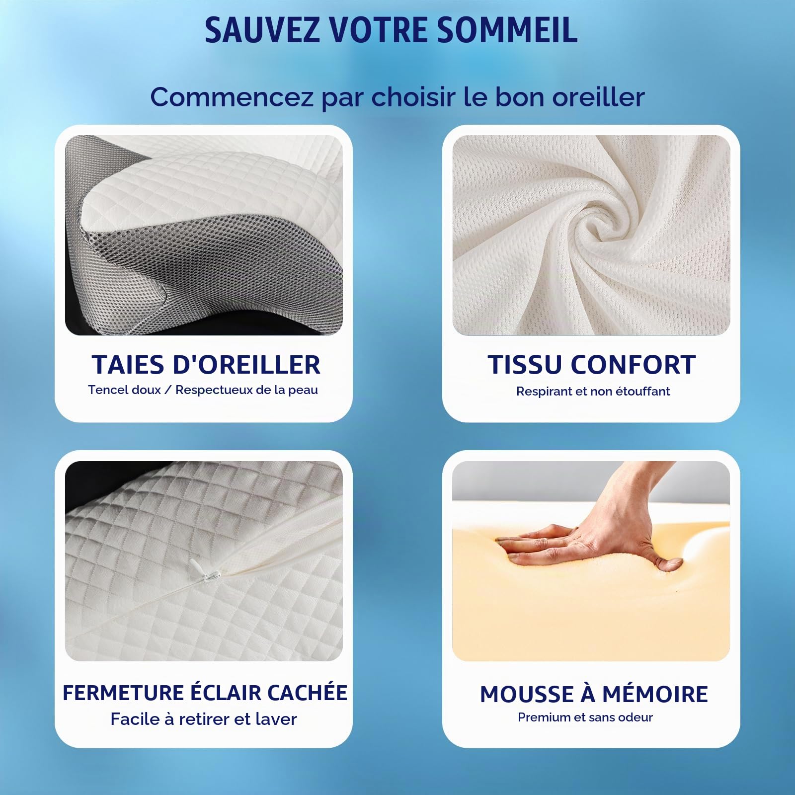 Cervi-Zen Oreiller Ergonomique Mousse Mémoire Conçu pour Soutien Cou Dorsal et Latéral，Grey
