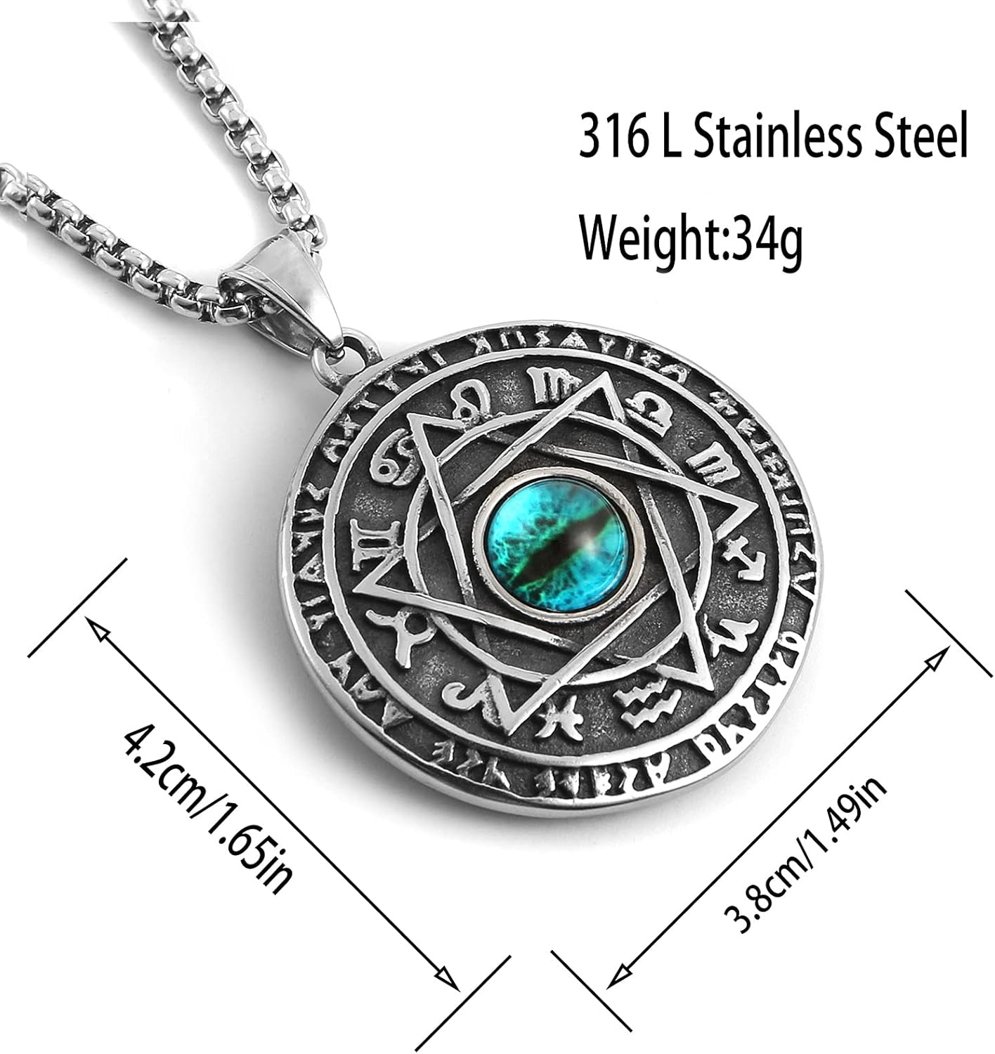 STWTR Red Eye Amulet Seal Solomon Hexagonal Star Twelve Constellation Pendant Blue Eye Stainless Steel Necklace - Image 2