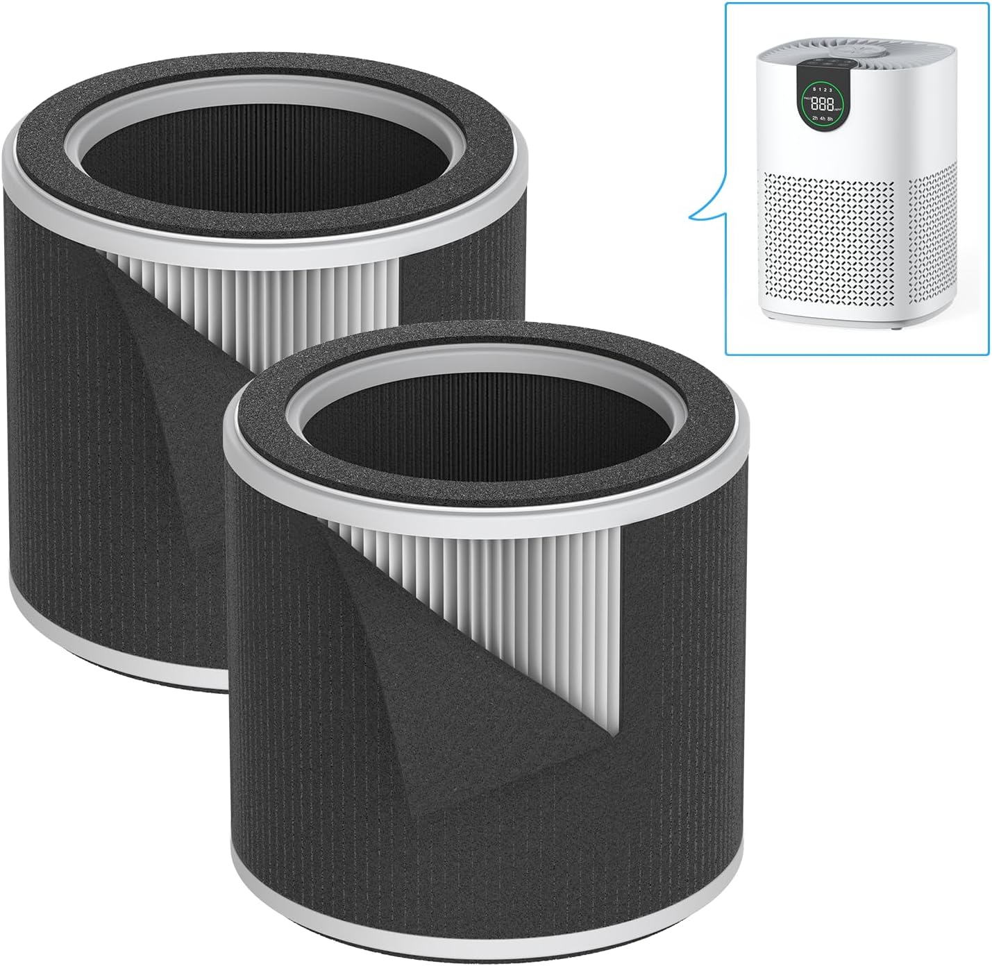 VEWIOR ClearAir-A12 True HEPA Air Purifier Washable Filter, 3-in-1 H13 Filter Replacement for Pet Dander, Wildfire, Smoke, Pollen(2 Pcs)