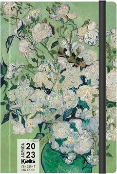 Kaos 2023 Weekly Planner - 12 Months with Planner - Medium 13 x 21 cm - Home, Office, University - Hard Cover, Flat Elastic Band, Bookmark, Rounded Corners - Van Gogh - Rose Vase