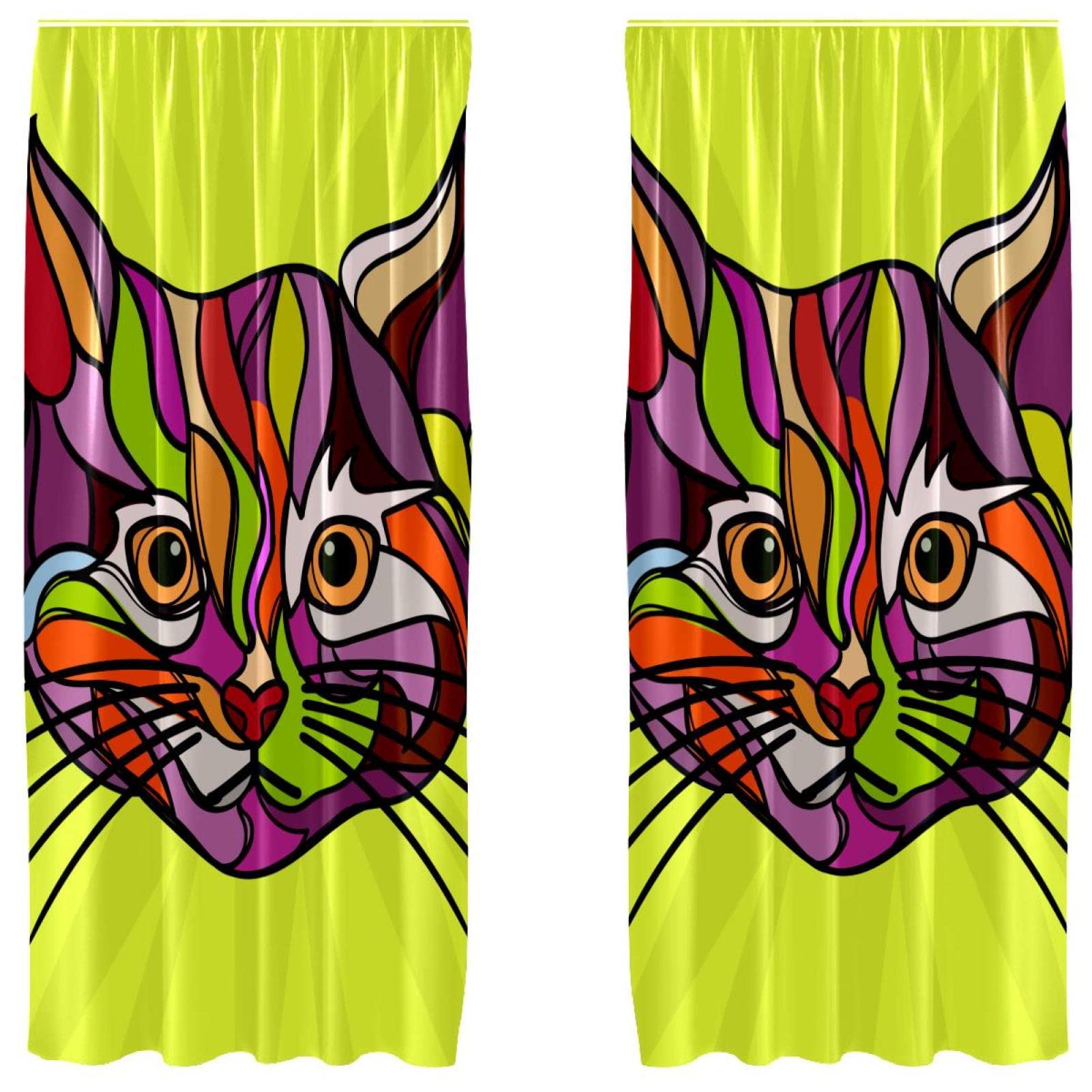 Cortinas de panel para renovar tu salón con el juego de 2 paneles ligeros Cat Pop Art
