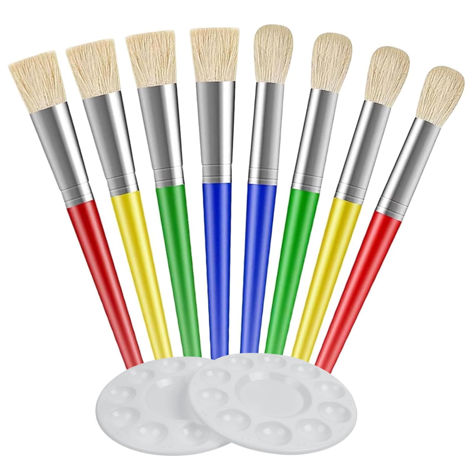 8 Pcs Paint Brushes with Palette, Kids Paint Brushes Set, Round and Flat Art Brushes, Chubby Paint Brushes for Kids for Acrylic Oil Watercolor Gouache Painting