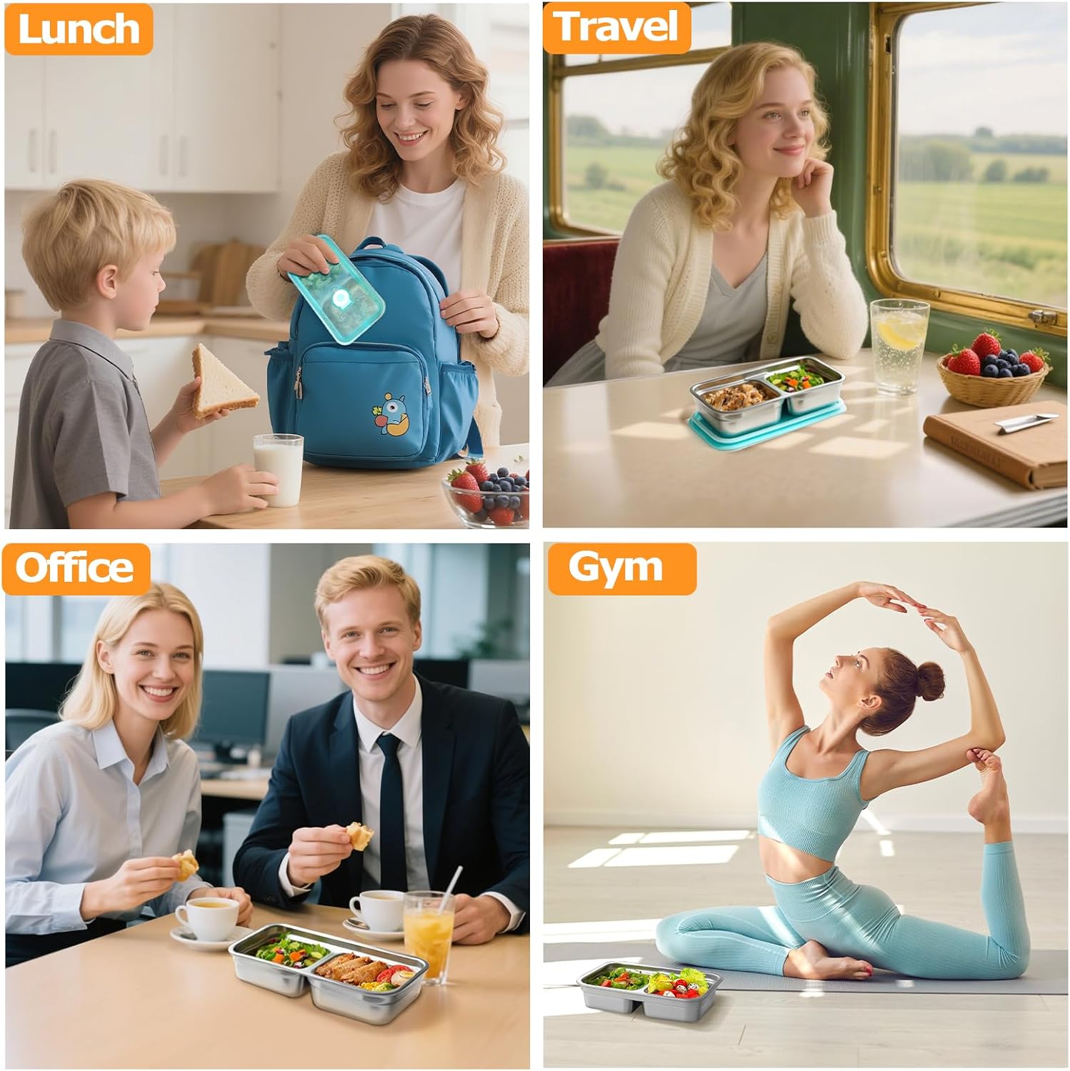 Vovyager 6 Pack Stainless Steel Snack Containers, Grab and Go Reusable Double Compartment Food Storage Containers with Lids, Meal Prep Lunch Box Containers for Lunch Camping Travel Gym and Daily Use - Image 6