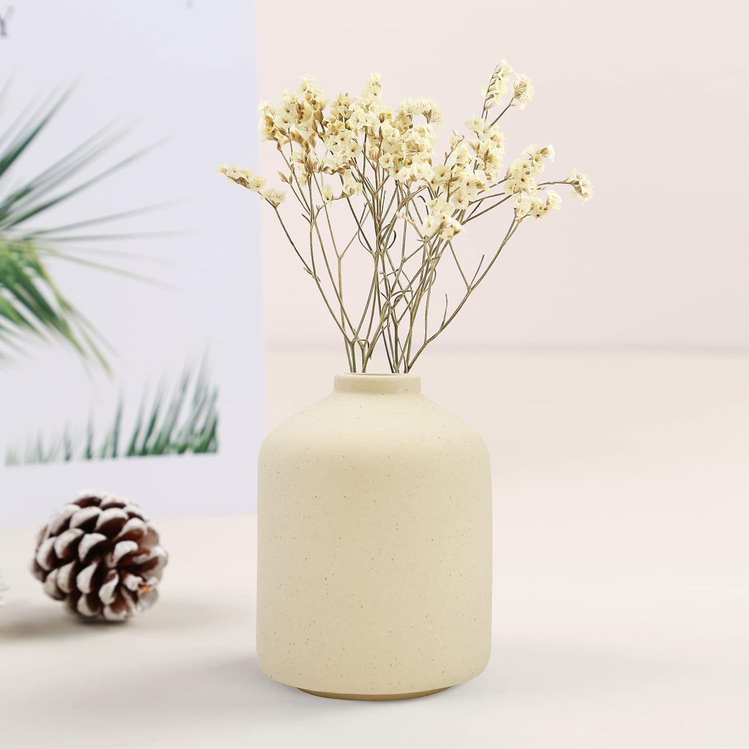 Ceramic Vase for Home Decor,Ceramic Vase, Dried Flower Vase, Living Room Decoration, Flower Arrangement Decoration Shooting Props,The Best Gift (Beige)