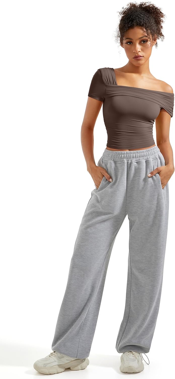 SUUKSESS Women One Off The Shoulder Summer Tank Tops Ruched Short Sleeve Shirts - Image 3