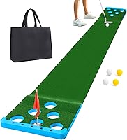 Vista 11 de Juego de Putting de Golf con Borde Frontal para Interiores y Exteriores, Alfombra de Putting de Golf Incluye 4 Pelotas, 1 Bolsa Portátil, 2 Banderas