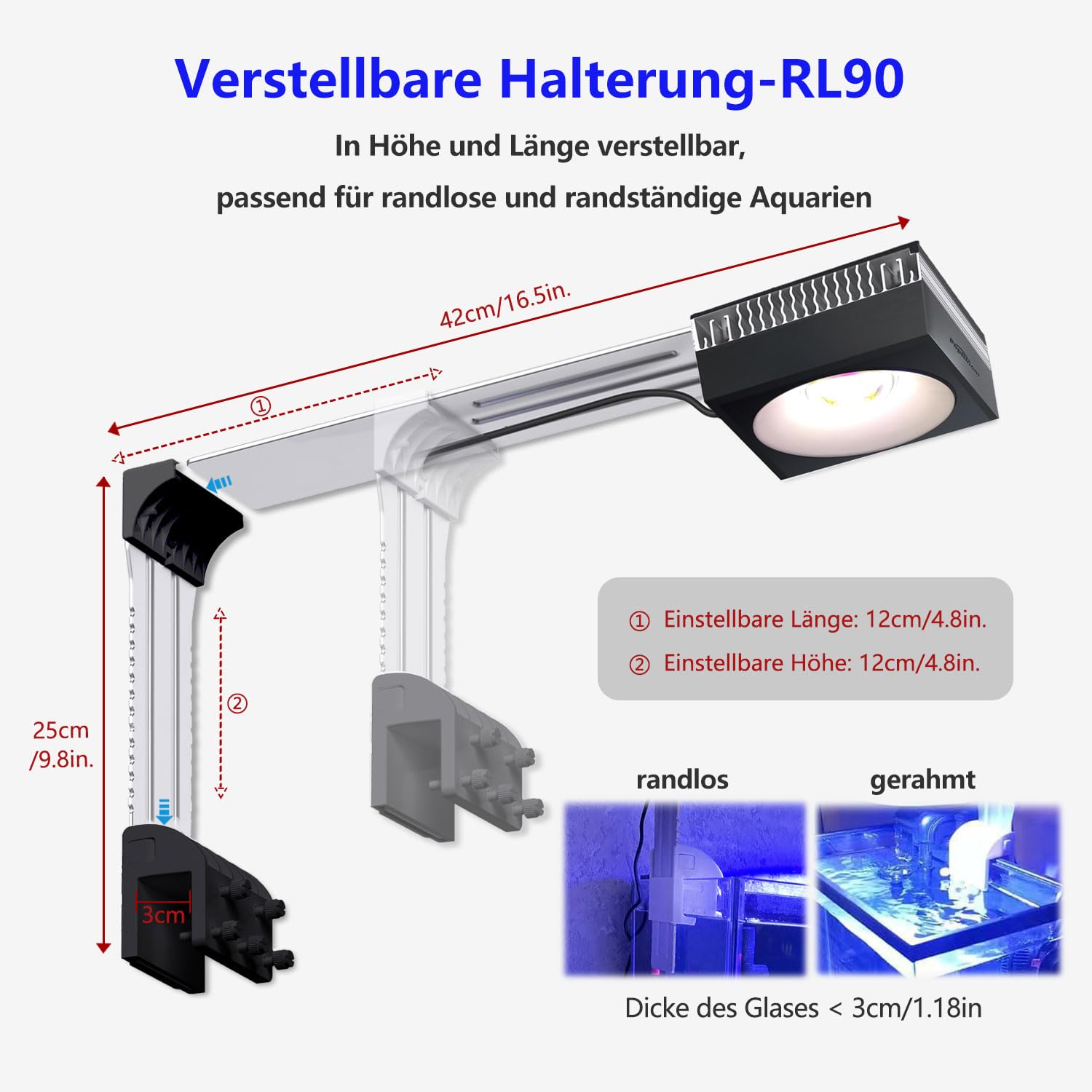 PopBloom LED-Beleuchtung für bepflanzte Aquarien, 90 W Vollspektrum-RGB-LED-Wachstumsleuchte für Aquarium, Aquarienbeleuchtung mit Halterung für den Anbau anspruchsvollster Wasserpflanzen