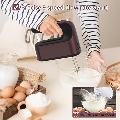 Miniatura 4 de Batidora de mano digital de 9 velocidades, potente motor de CC de 400 W, batidora de mano para hornear con estuche de almacenamiento a presión, 5