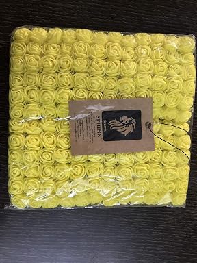 Sphinx® Artificial PU/Foam Tiny Roses for D-I-Y Crafts/Decoration/School Projects/Wreath-Tiara Making - Pack of 144 Pieces (Yellow with Net)