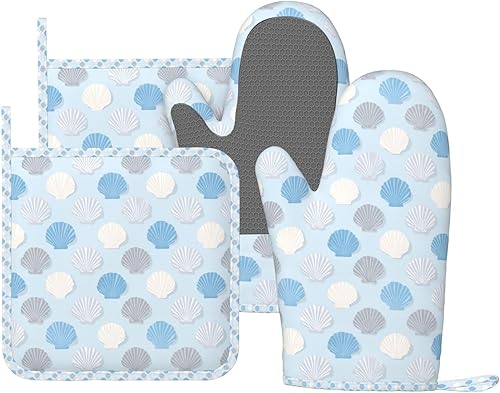 Miniatura 11 de Manoplas de horno y agarradores de ollas de mármol blanco y oro de silicona, accesorios de cocina de 4 piezas, guantes largos resistentes al calor