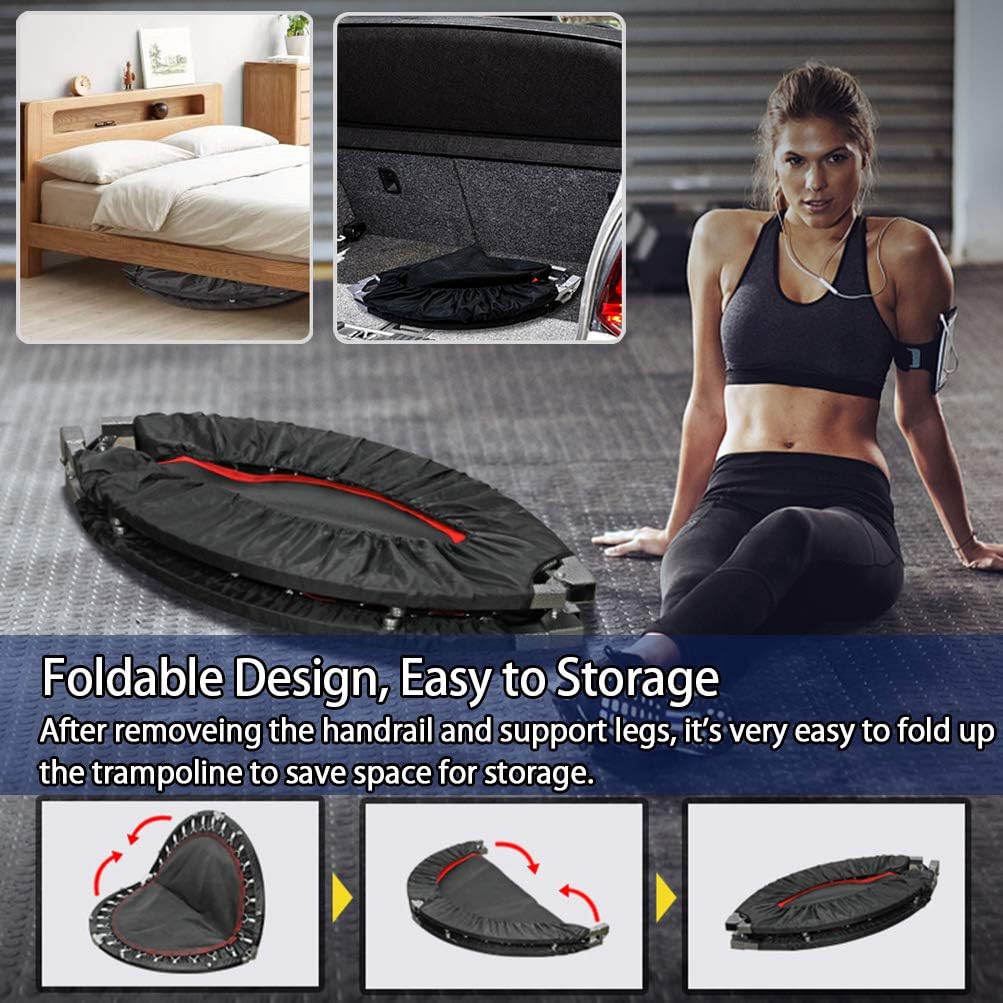 RAVS Mini Trampoline for Kids Adults 48" Foldable Fitness Rebounder Trampoline with 5 Levels Height Adjustable Handle, Resistance Bands - Exercise Trampoline Indoor Workout Max Load 440lbs : Sports & Outdoors