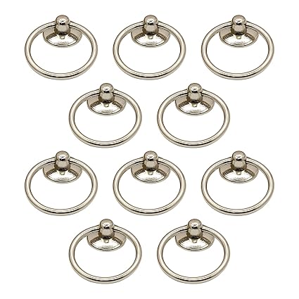 Morobor 10pcs Round Metal Ring Drawer Pulls, Vintage Single Hole Handle Knobs for Cabinet, Drawer, Dresser, Cupboard, Wardrobe, Silver