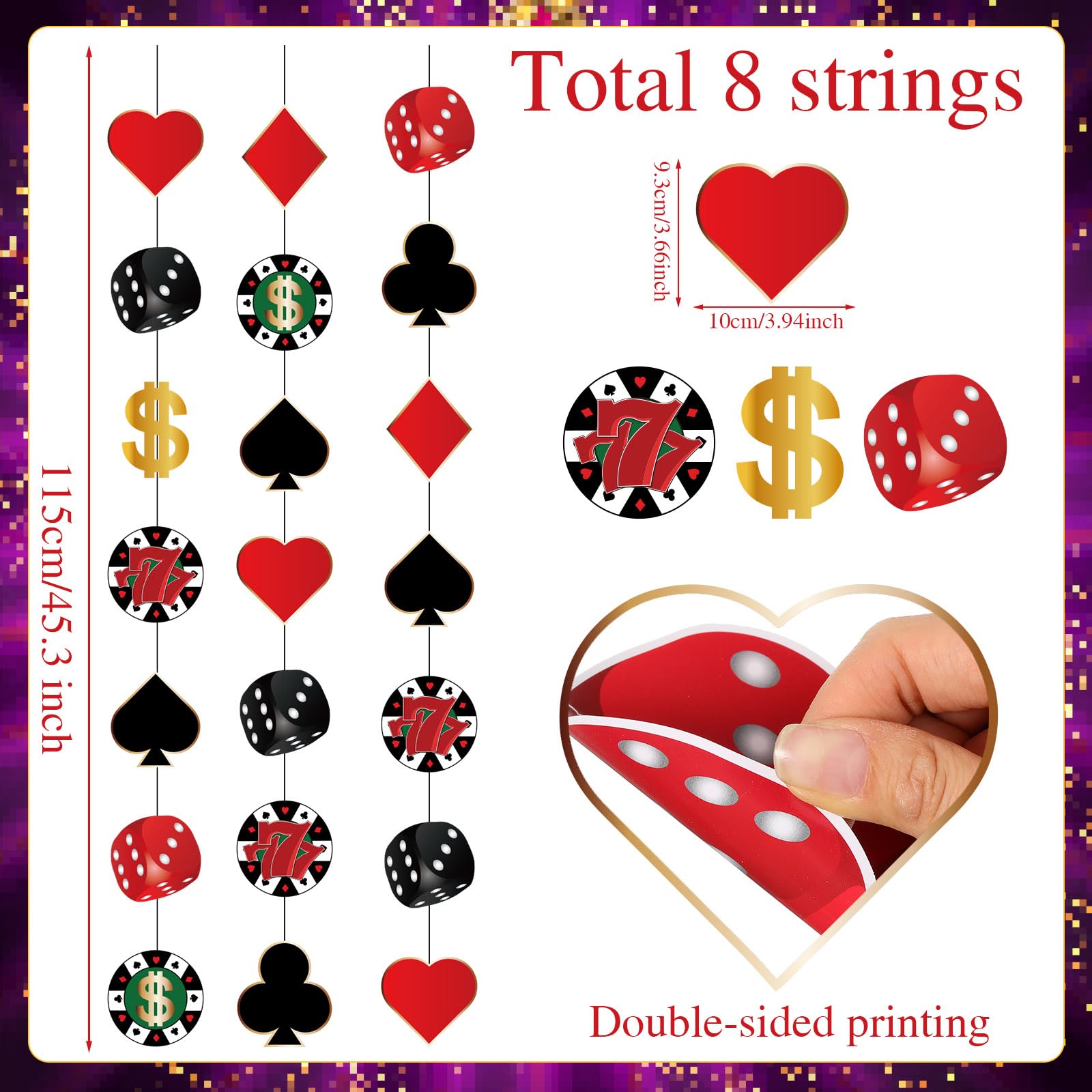 Casino Poker Birthday Party Decorations Pack - Banner, Bunting Garlands, Hanging Swirls, Texas Holdem Theme Supplies - View #2