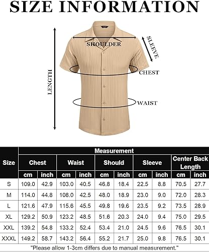 Vista 6 de COOFANDY Camisas casuales de manga corta con botones para hombre, camisa de lino texturizado de moda para playa de verano