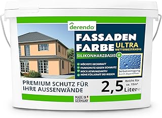 derendo Silikonharz Fassadenfarbe Terracotta ULTRA Wetterschutz Hellorange 2.5 l aussen Fassade Silikonharzfarbe mit Abperleffekt Lotus Blatt Fassadenschutz Schmutzabweisende Silikonharzbeschichtung