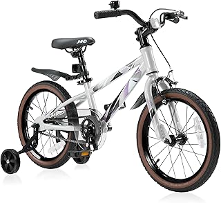 JMMD Bicicleta para niños de 4 a 12 años de edad, niños y niñas, bicicleta para niños de 14, 16 y 18 pulgadas, con ruedas de entrenamiento y soporte, bicicleta para niños pequeños y niños con freno de
