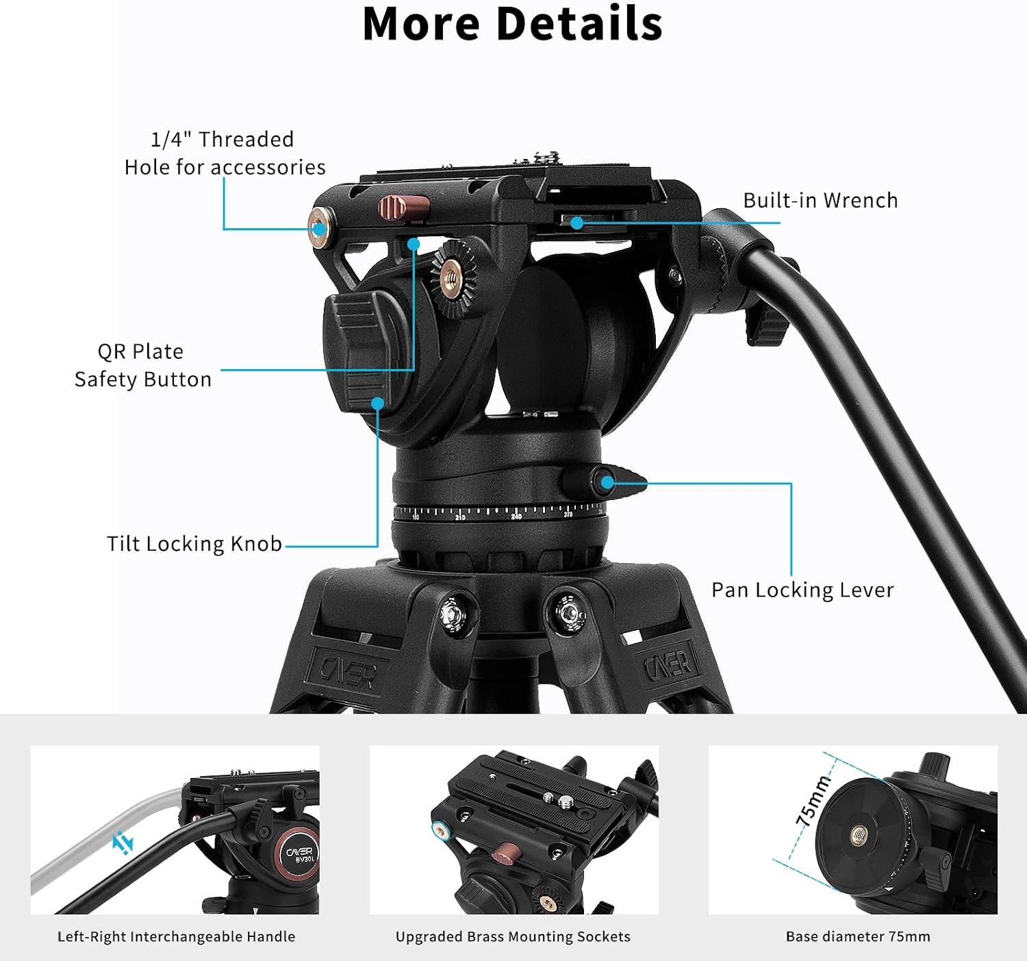 Video Tripod System, Cayer BV30L 72 inch- Professional Heavy Duty Aluminum Twin Tube Tripod, K3 Fluid Head, Mid-Level Spreader, Max Loading 13.2 LB, DSLR Camcorder, Plus 1 Bonus Quick Release Plate