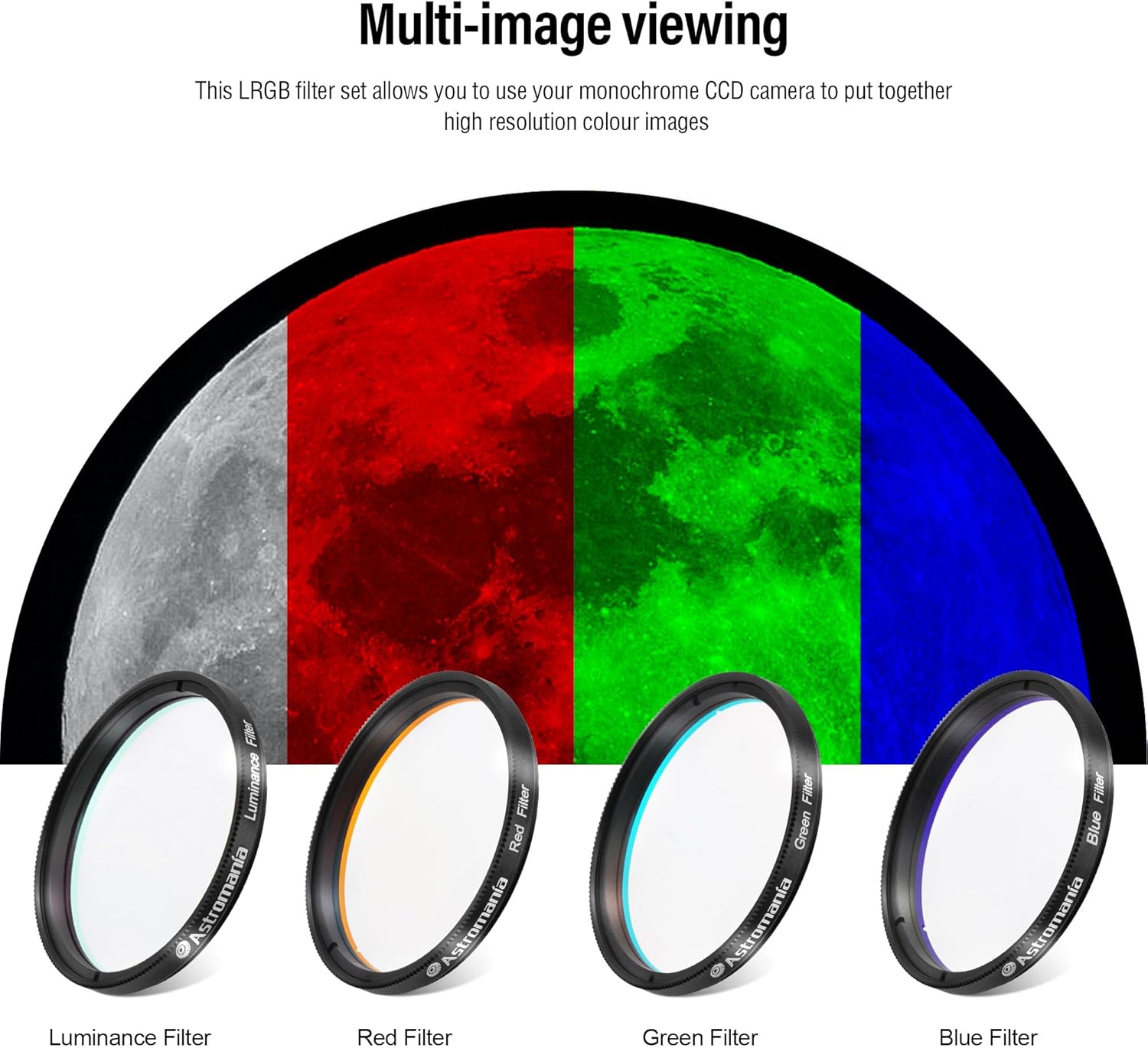 Astromania Deluxe Telescope LRGB 2 Inch Filter Set - Bundle with - 2" Multiple 5-Position Filter Wheel