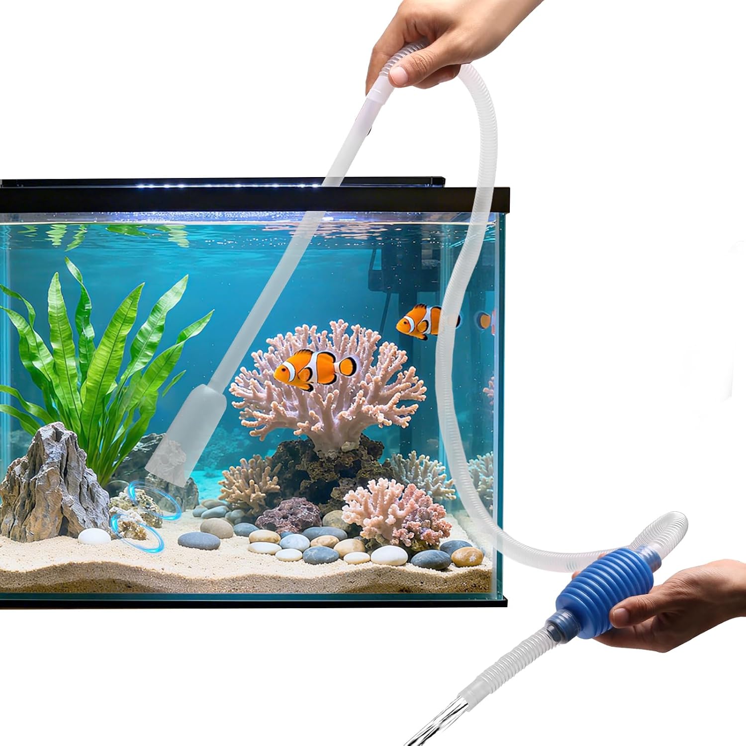 Small Gravel Vacuum for Aquarium Siphon, Fish Tank Cleaner, Blue