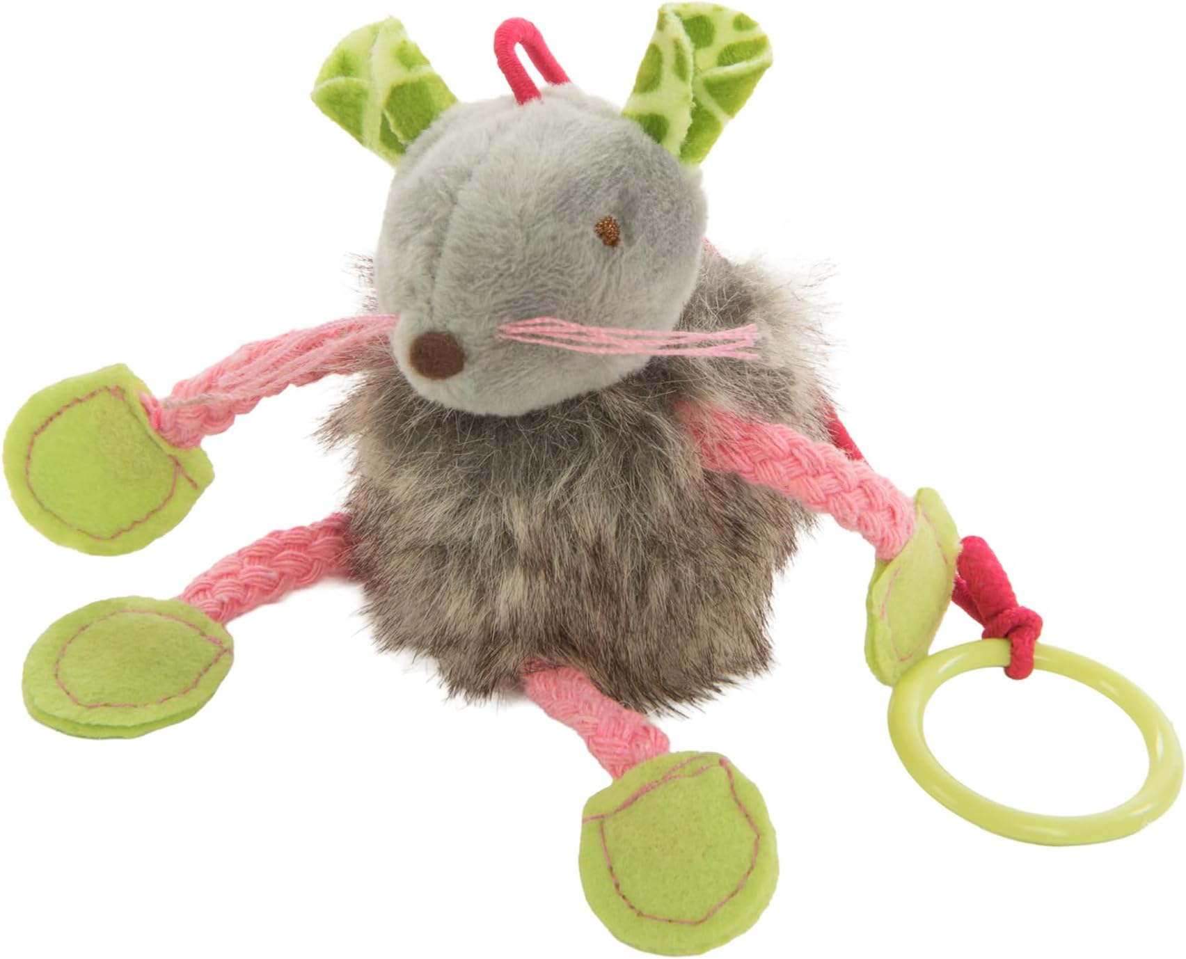 SmartyKat Bouncy Mouse, Soft Plush Cat Toy, Interactive Bungee Teaser Toy with Elastic & Extra Long Faux Fur