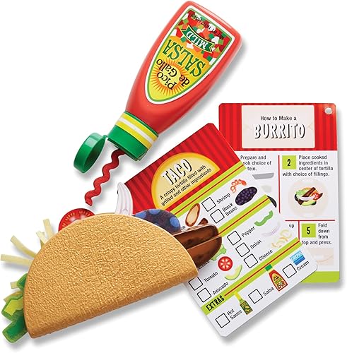 Miniatura 9 de Melissa & Doug Fill & Fold - Juego de tacos y tortillas, 43 piezas, comida mexicana de madera en rodajas, sartén y más - Certificado FSC