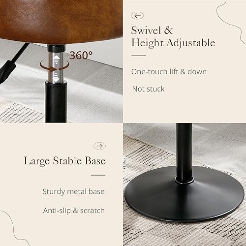 Miniatura 5 de LUE BONA Taburete de tocador ajustable, silla giratoria de 360 para sala de maquillaje, taburete marrón para tocador, pequeños taburetes de tocador