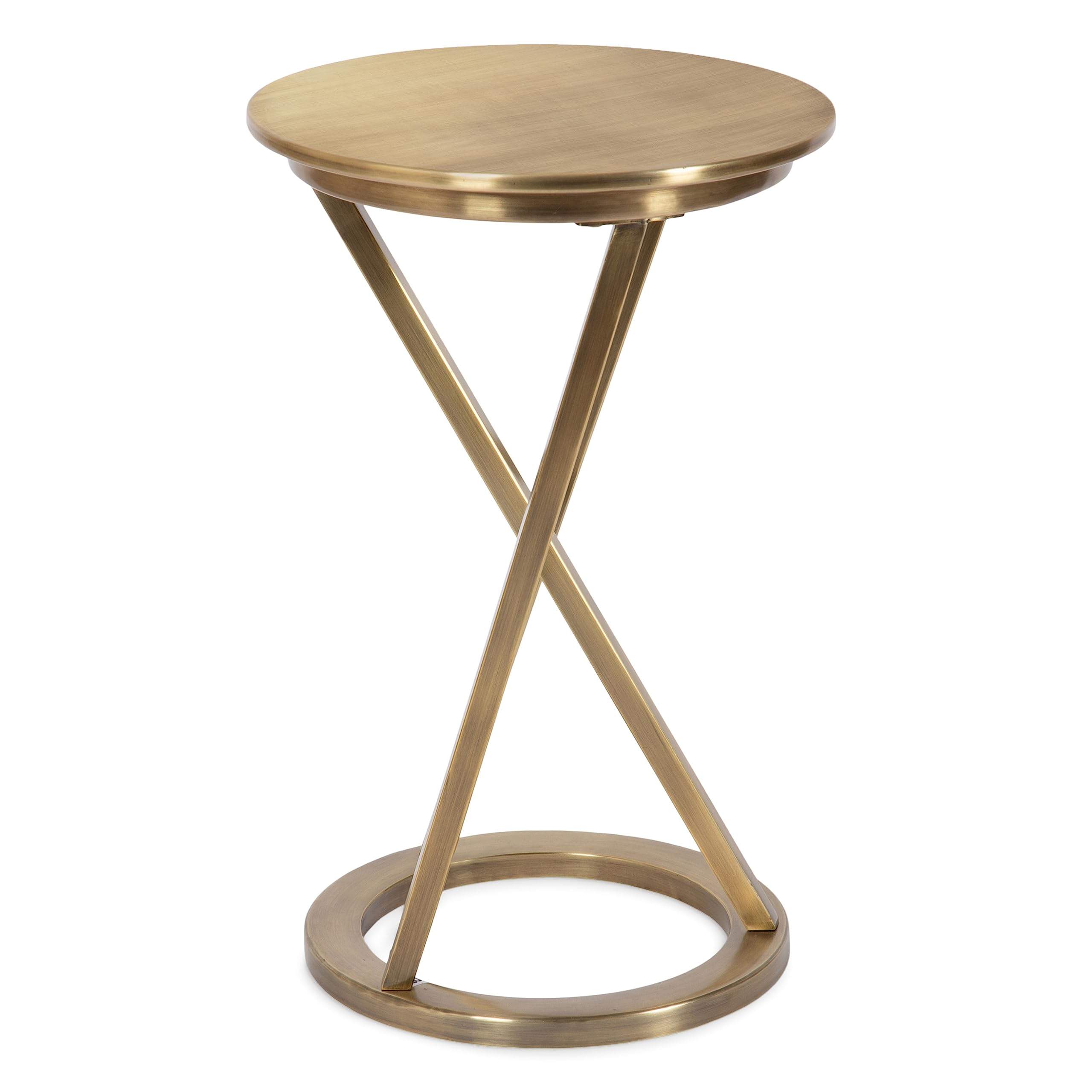 Kate and Laurel Aja Modern Metal Round Side Table; 15 x 15 x 23; Antique Brass; Decorative Geometric Nightstand with Circular Tabletop and Unique Slanted Legs