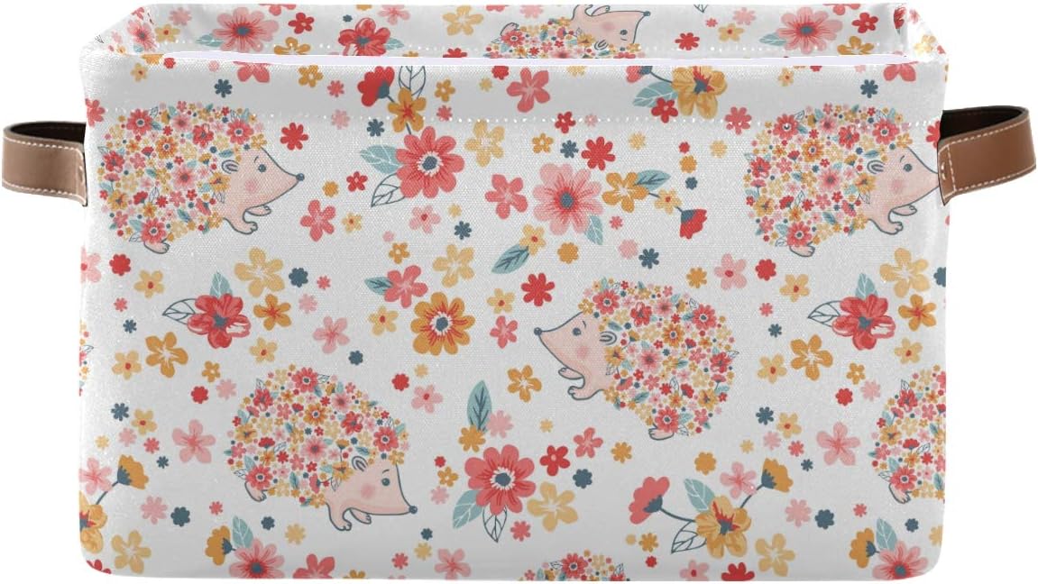 Storage Basket Cube Animal Hedgehog Flower Large Collapsible Toys Storage Box Bin Laundry Organizer for Closet Shelf Nursery Kids Bedroom,15x11x9.5 in,1 Pack