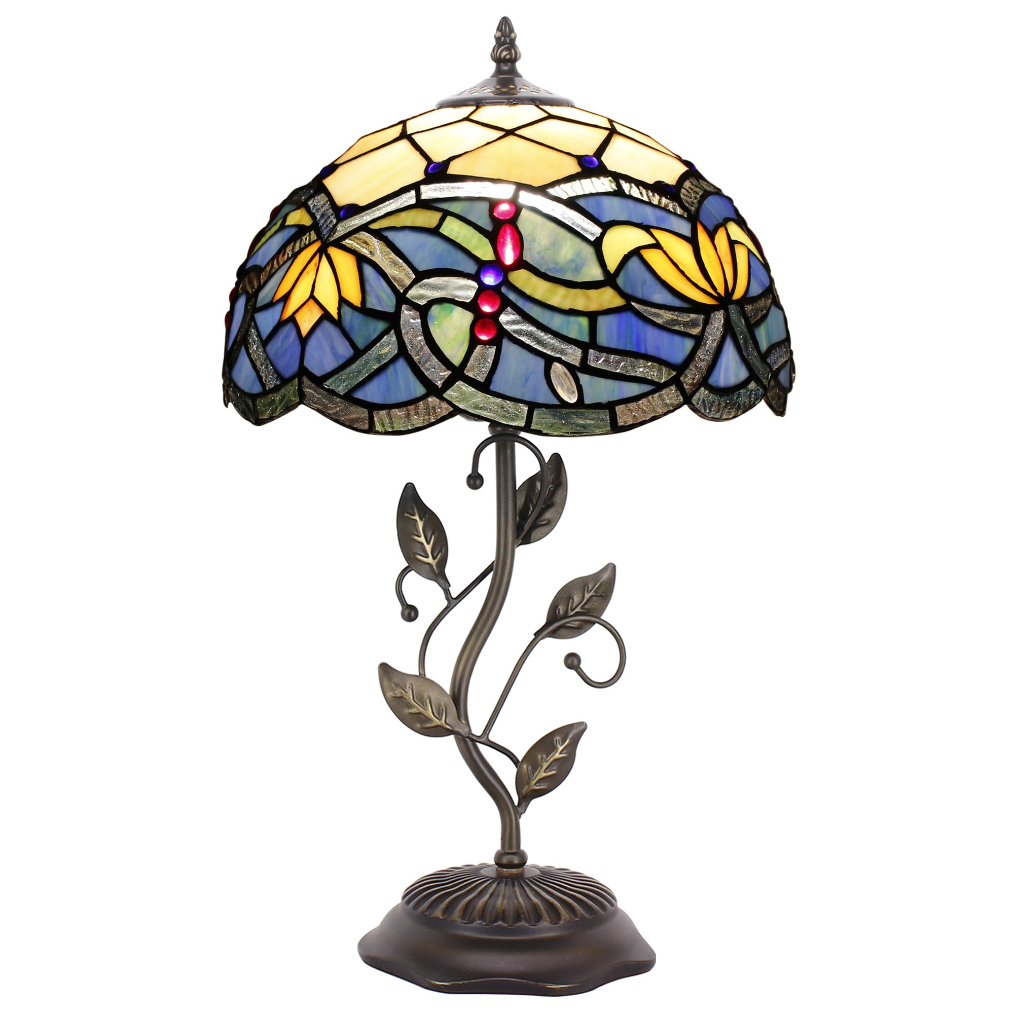 ZJART Tiffany Lamp Stained Glass 12X12X19 Inches Table Lamp Blue Lotus