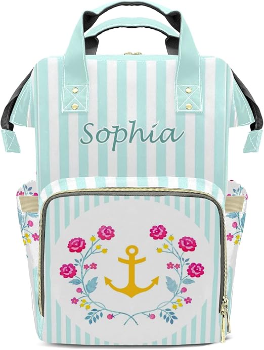 Pastel Floral Yellow Anchor Mommy Bag for Baby Girl Custom