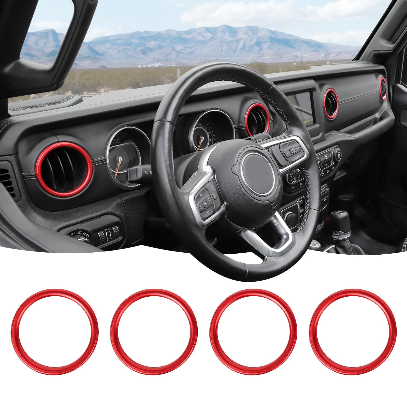 RT-TCZ Center Console Air Conditioner Vent Trim Cover Aluminum Alloy Interior Accessories for Jeep Wrangler JL JLU & Gladiator JT 2018-2024,Red
