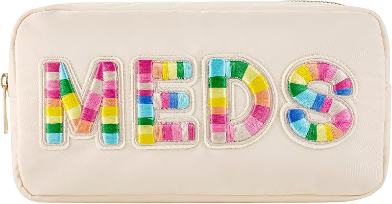 Necessaire de nylon uekeboag com patches chenille MEDS, 01Beige-Rainbow, 1 unidade