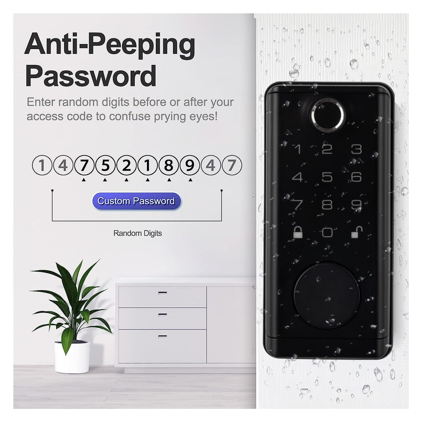 Serrature Smart Deadbolt Waterpoof WiFi Bluetooth TuyaApp Impronta digitale biometrica Blocco porta di ingresso con tastiera digitale senza chiave (Colore : Black with G2) wisdom