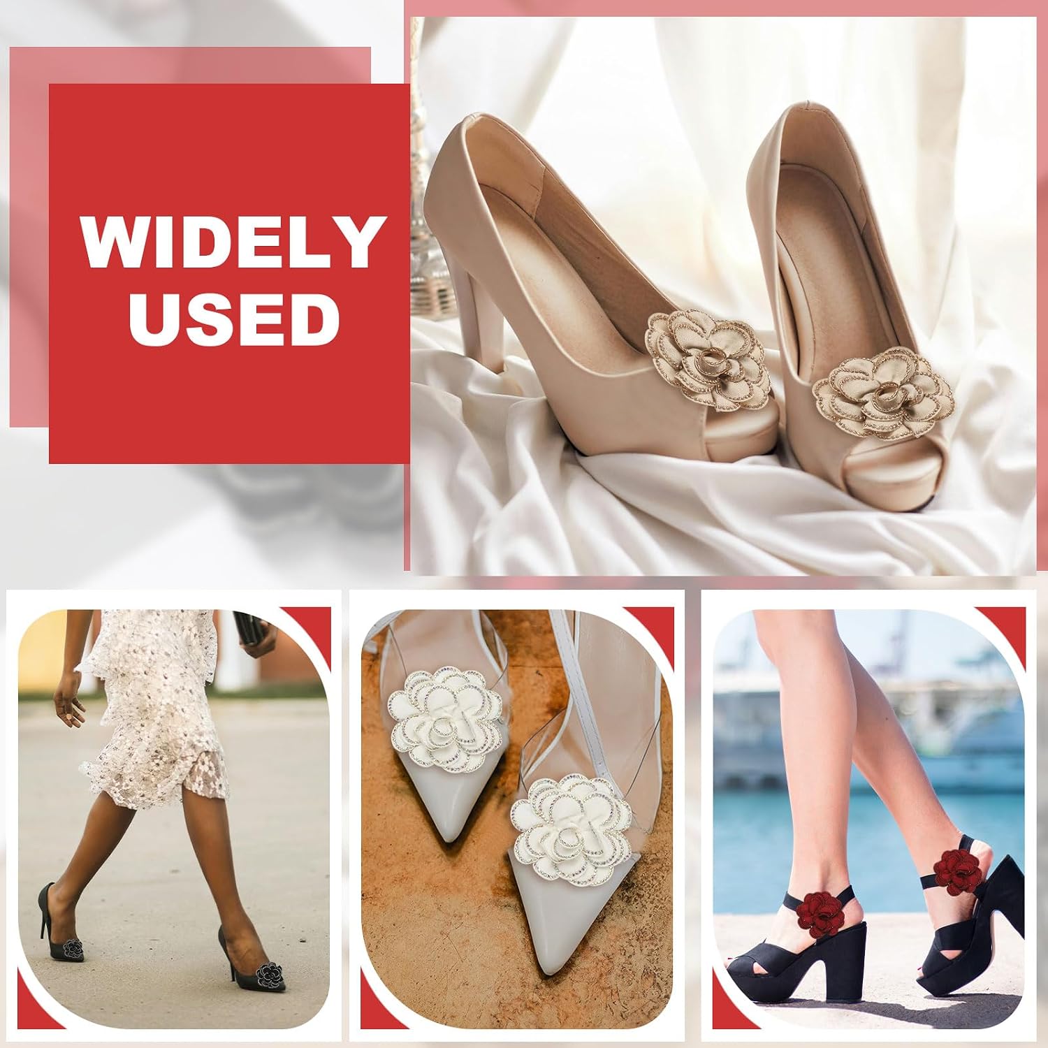 PATIKIL Decorative Shoe Clips, Removable Bow Shoe Clip Flower Rhinestone Charms for Women Dress High Heels Accessories