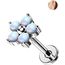 Jewseen G23 Titanium Cartilage Earring Studs 16G Forward Helix Earrings Opal Flat Back Nose Stud CZ Opal Lip Piercing Threadless Push in Medusa Piercing Jewelry
