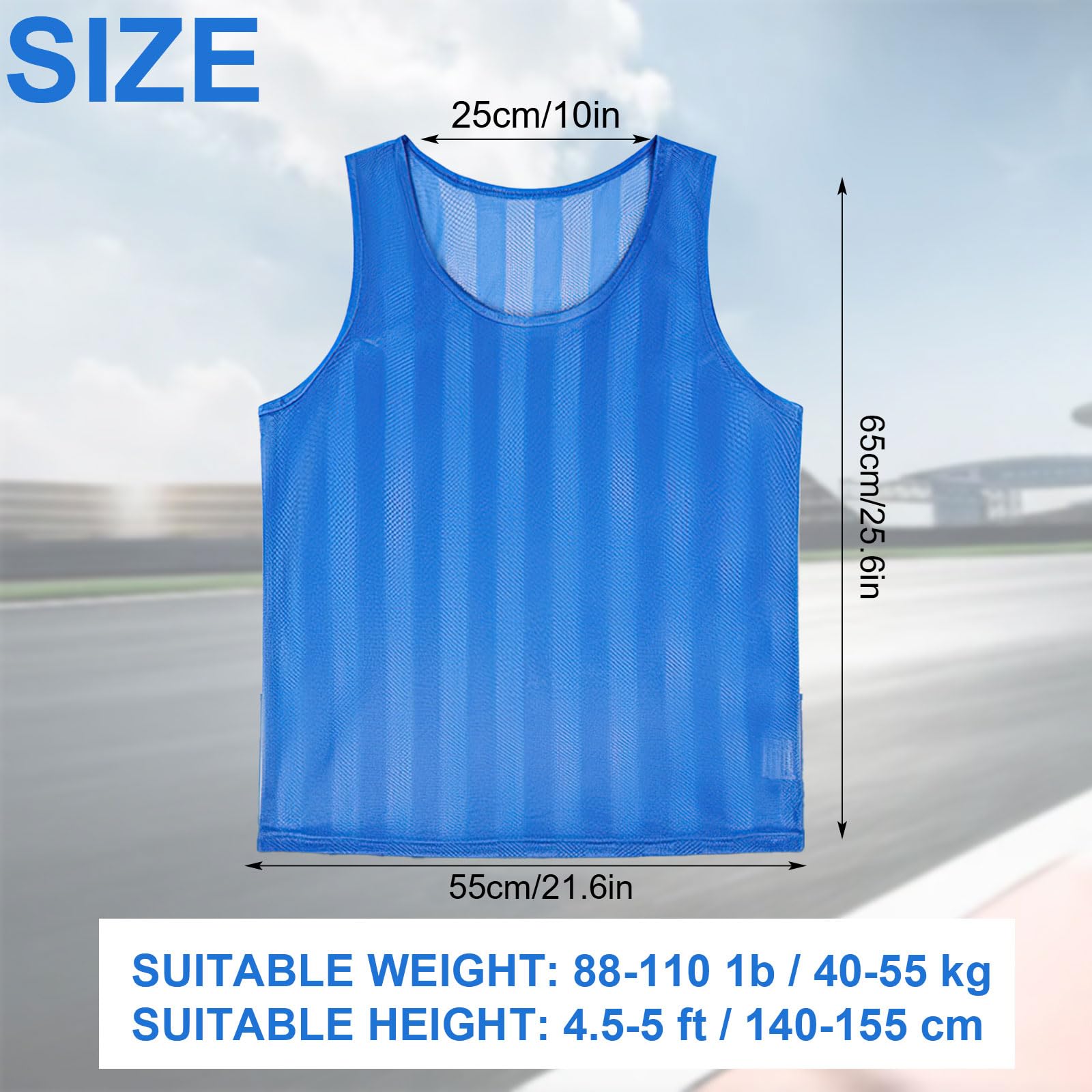 Lot de 24 Gilets Chasubles d’Entraînement en Maille Respirante，Maillots Universels Adultes et Juniors，Dossards Numérotés Rouge & Bleu pour Football, Basketball, Rugby