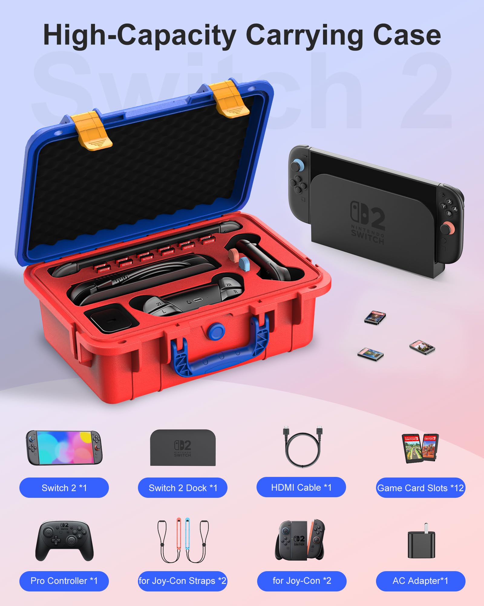 STARTRC GAMES Hard Carrying Case for Nintendo Switch 2, Professional Deluxe IP67 Waterproof, Soft Lining Hard Travel Case for Nintendo Switch 2 Console Pro Controller & Accessories (Red & Blue) - Nintendo Switch 2 - Very Good - Used Accessory - Image 2