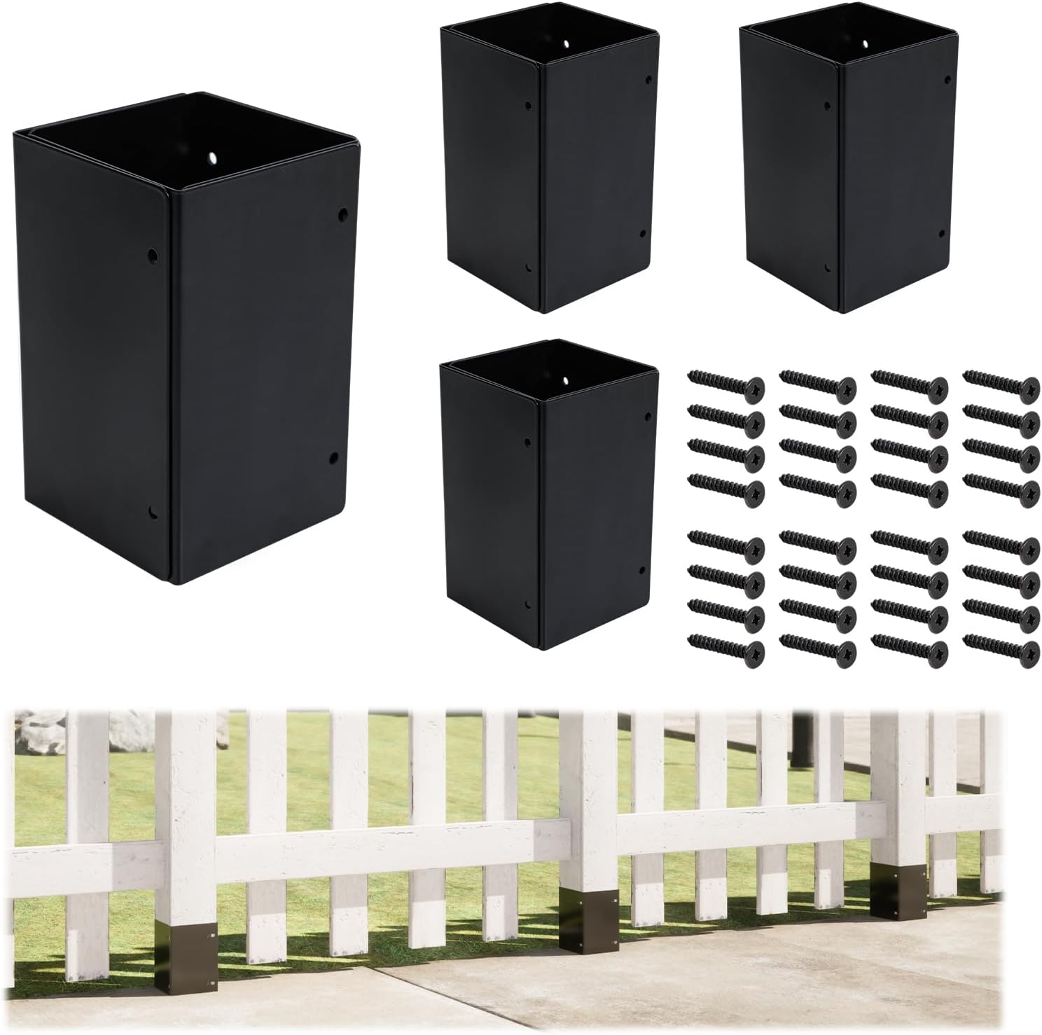 Muzata 4Pack Adjustable Fence Post Protector Range 3.5" to 6" Mailbox Post Protector 4x4 6x6 Protects from Rain Damage M074