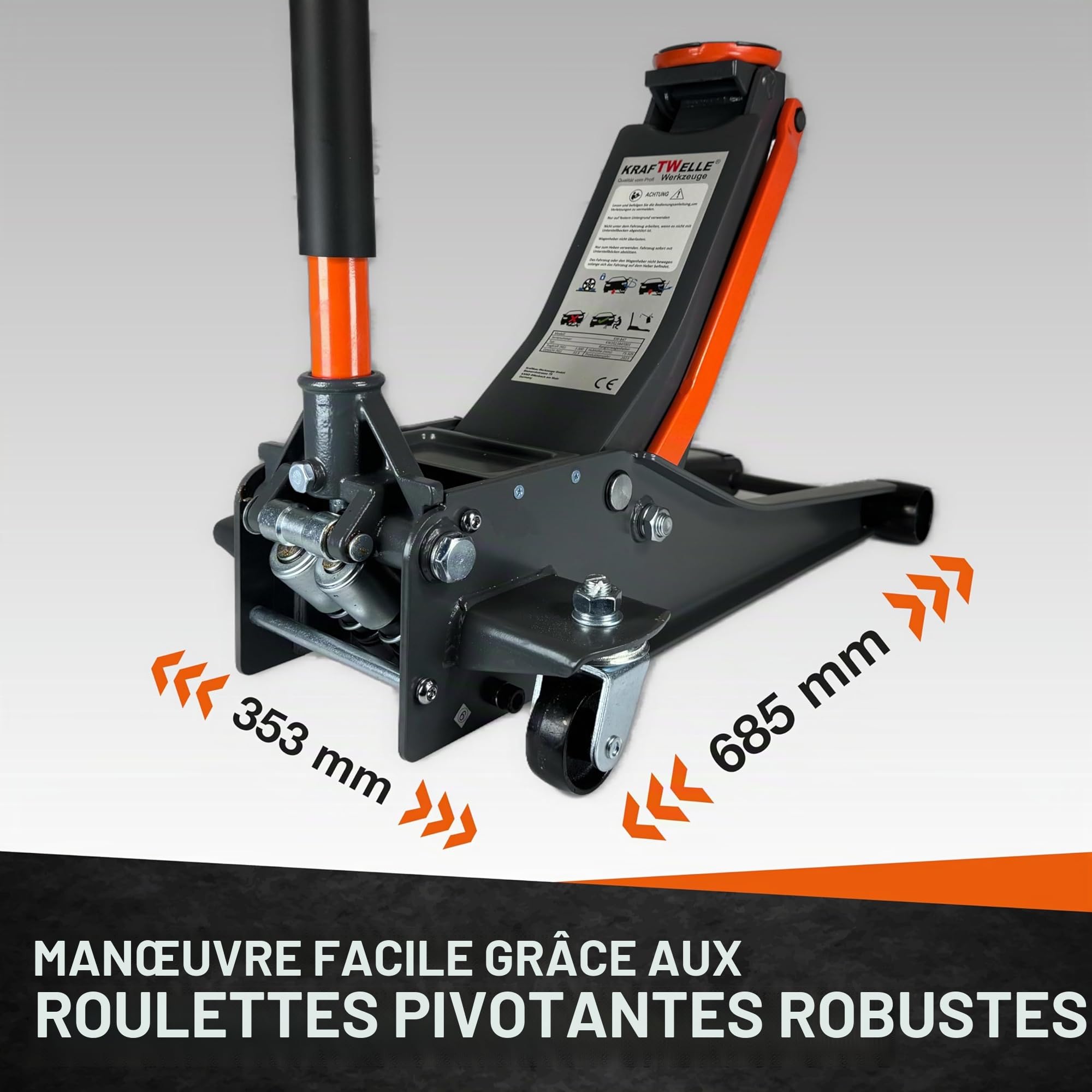 Kraftwelle Cric hydraulique 4T - Extra plat - 75 mm - 500 mm - 3000 kg - Double piston