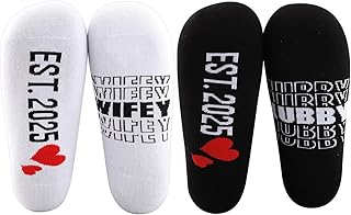 MBMSO Couples Socks Set Newlyweds Gift Socks Hubby and Wifey Est. 2025 Wedding Gift for Bride and Groom Socks Engagement Gift