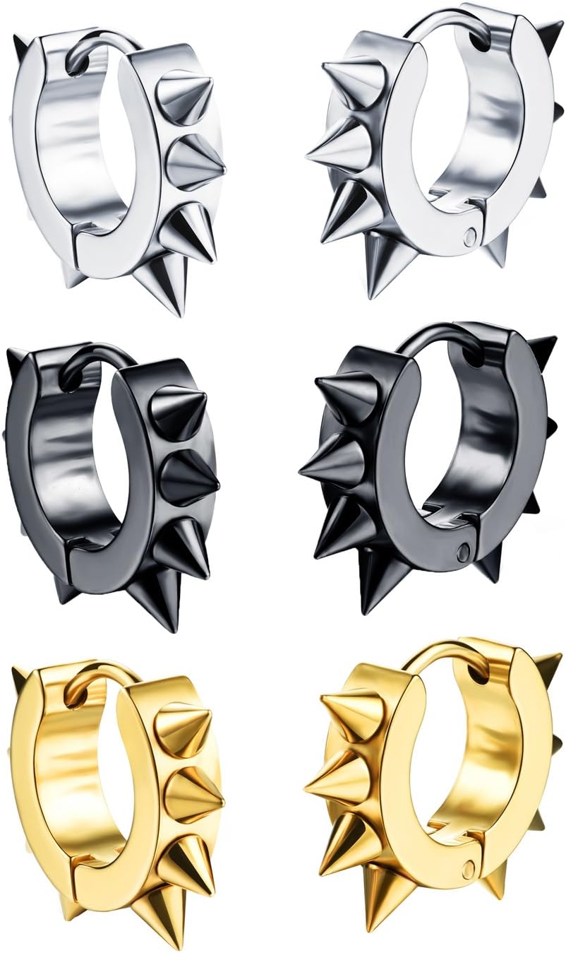 1-3 Pairs Stainless Steel Small Hoop Earrings For Men Women Silver Black Gold Color Punk Spikes Earrings