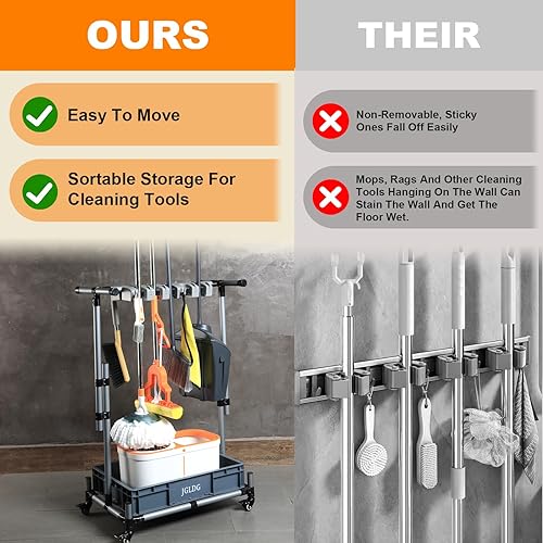Miniatura 5 de Estante de almacenamiento de herramientas de limpieza móvil independiente, soporte para trapeador y escoba (M2)