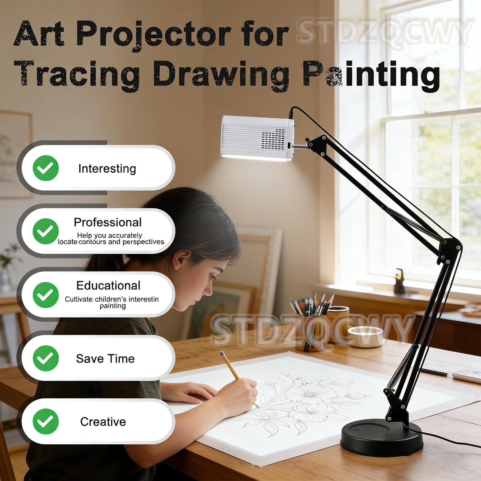 Kunstprojektor, einstellbare Projektionsgröße, zum Abpausen, Zeichenprojektor mit iOS/Android/WLAN/USB/HDMI-Unterstützung, kabellose Projektion für Desktop-Wand, zum Abpausen, für Kunstprojekte