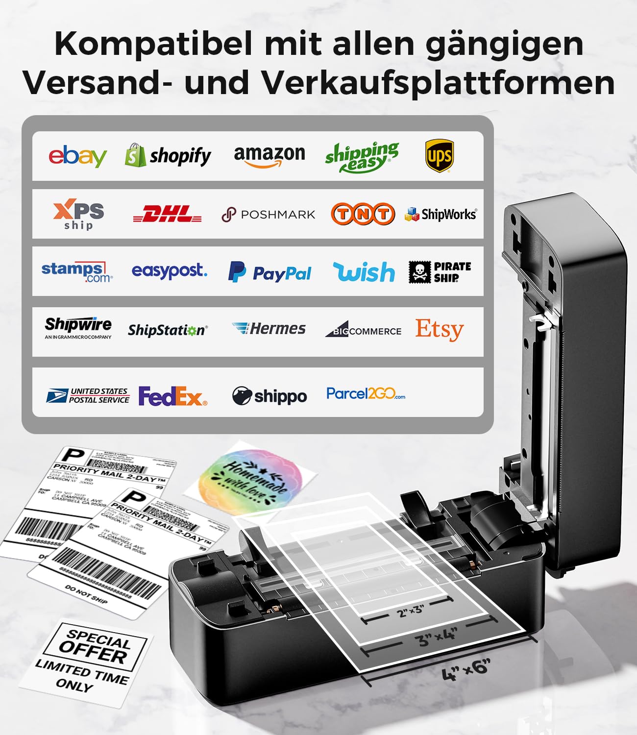 Phomemo Bluetooth Etikettendrucker mit 1000 Versandetiketten (4x6) Bundle, Kabelloser Thermodrucker für DHL, UPS, DPD, Kompatibel mit Amazon, Shopify, iOS & Android