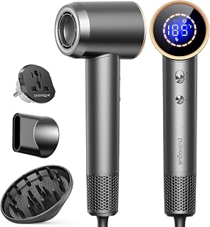 Dual Voltage Travel Hair Dryer with Diffuser, High-Speed Ionic Blow Dryer for Women, Fast Drying, Low Noise, Lightweight, No Heat Damage, European Travel 110V-120V/220V-240V