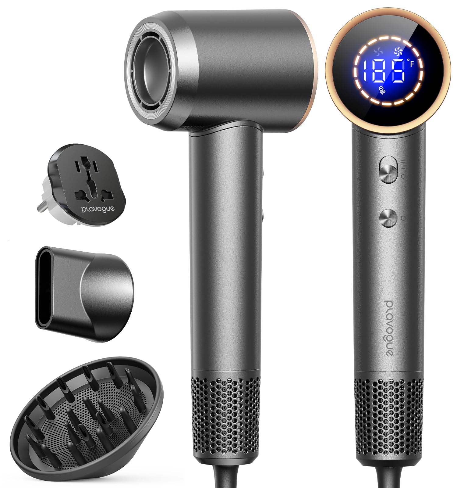 Dual Voltage Travel Hair Dryer with Diffuser, High-Speed Ionic Blow Dryer for Women, Fast Drying, Low Noise, Lightweight, No Heat Damage, European Travel 110V-120V/220V-240V