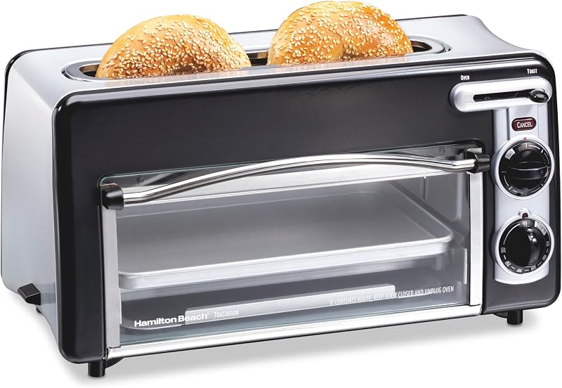2-in-1 Countertop Toaster Oven & Long Slot 2 Slice Toaster | Versatile Toasting & Baking | Auto Shut Off | Shade Selector & Temperature Control |Compact Retro Design | Black | 22725
