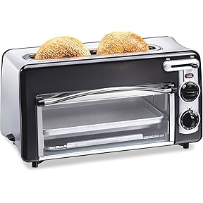Hamilton Beach 2-in-1 Countertop Toaster Oven and Long Slot 2 Slice Toaster, 60 Minute Timer and Automatic Shut Off, Shade Selector, Stainless Steel (31156)