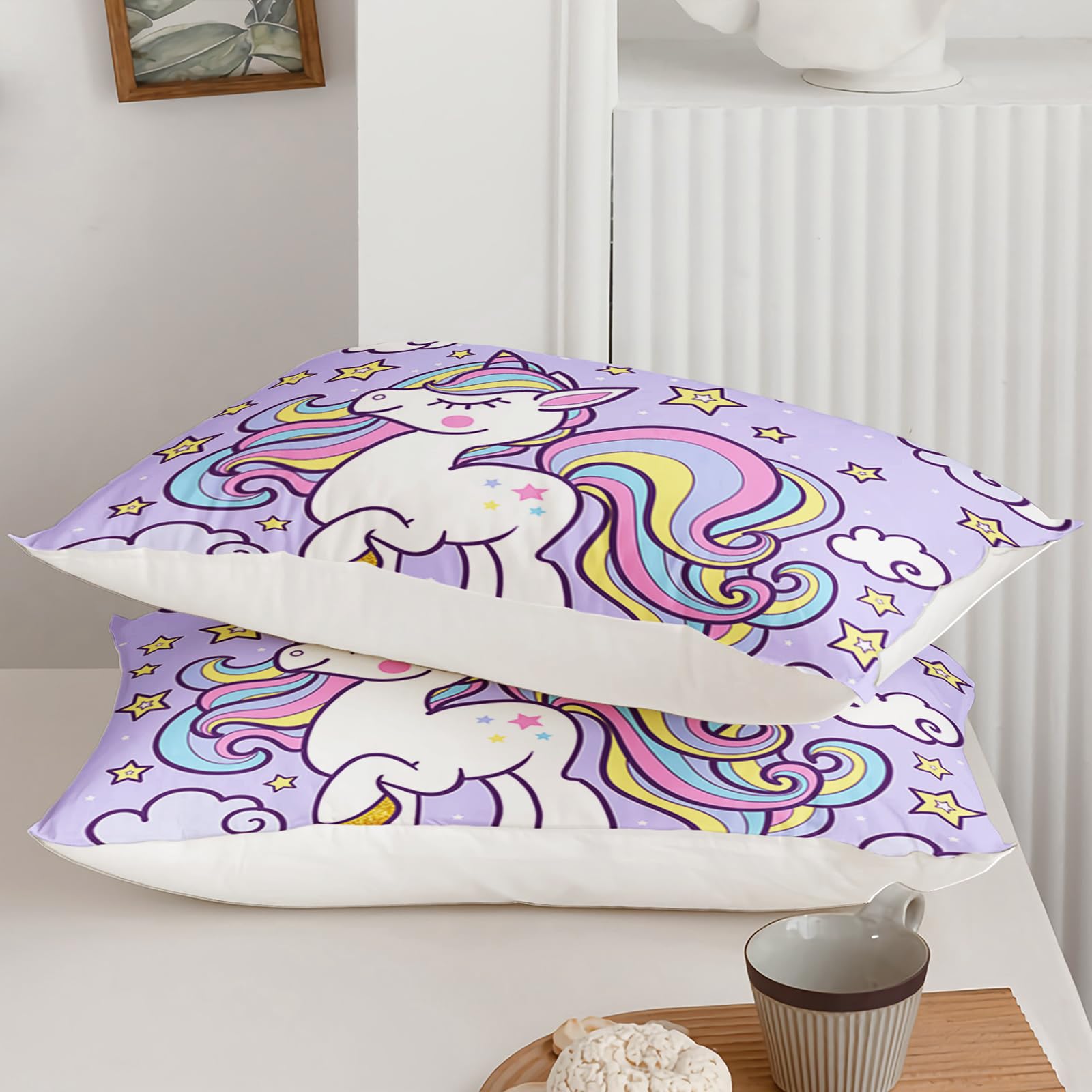 Axolotl Rainbow Unicorn Bedding Set - Full Size Quilted Mattress Topper With Deep Pocket & 2 Pillowcases